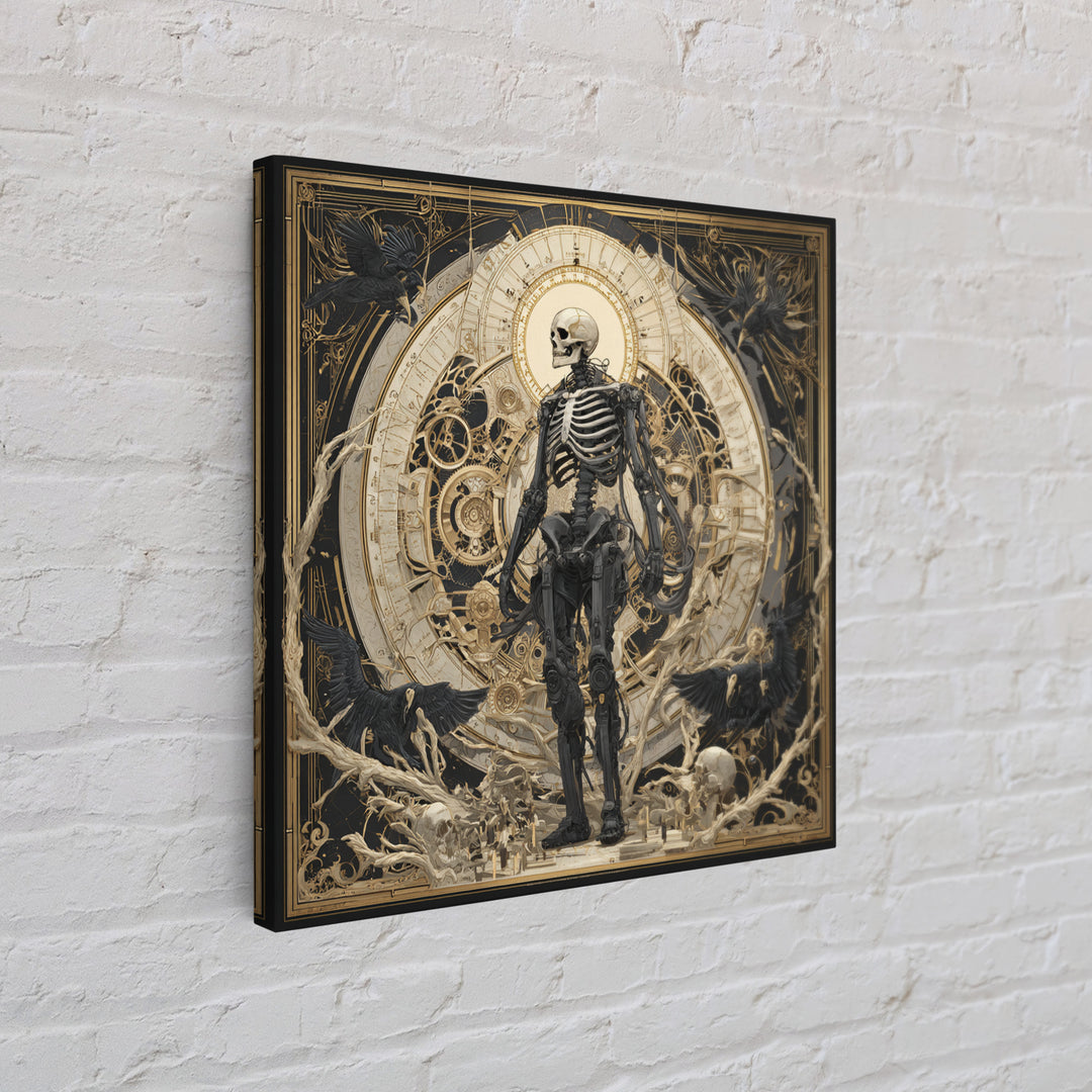 The Biomechanical Skeleton, Dark Symbolist Art, Square Wall Art, Dark Fantasy Wall Art, Canvas Print, Halloween Wall Art