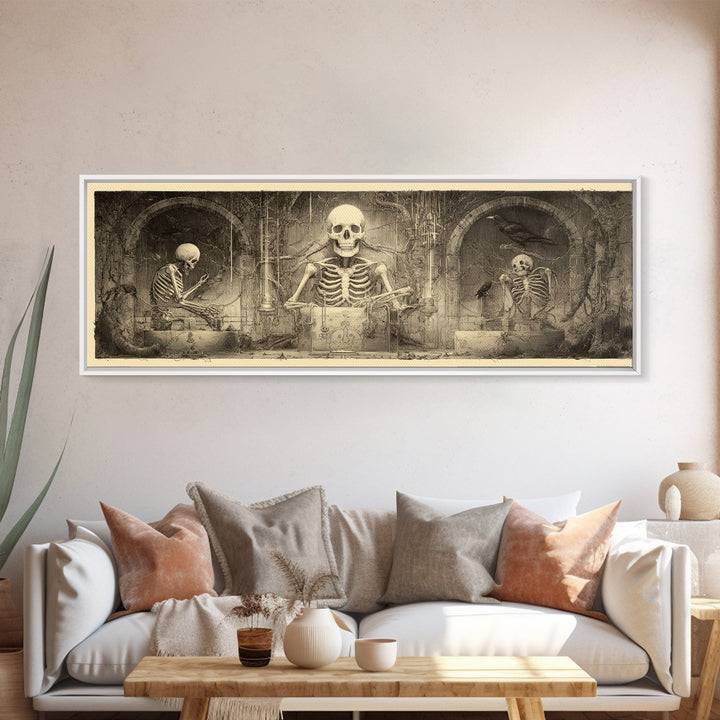 The Biomechanical Skeleton, Expressionist Nightmare Art, Extra Wide Wall Art, Dark Fantasy Wall Art, Framed Canvas Print, Halloween Wall Art