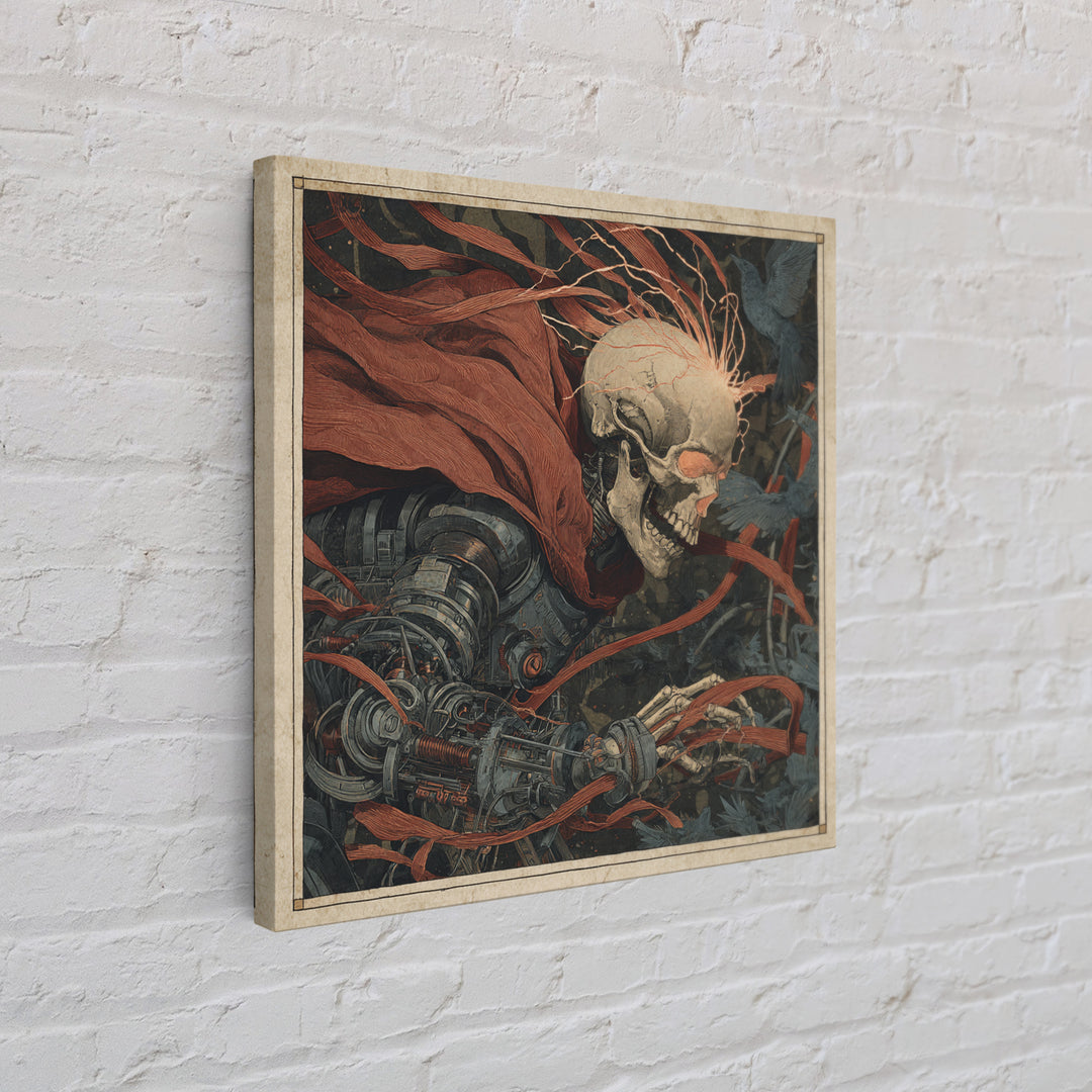 The Biomechanical Skeleton, Expressionist Gothic Art, Square Wall Art, Macabre Wall Art, Framed Canvas Print, Halloween Wall Art