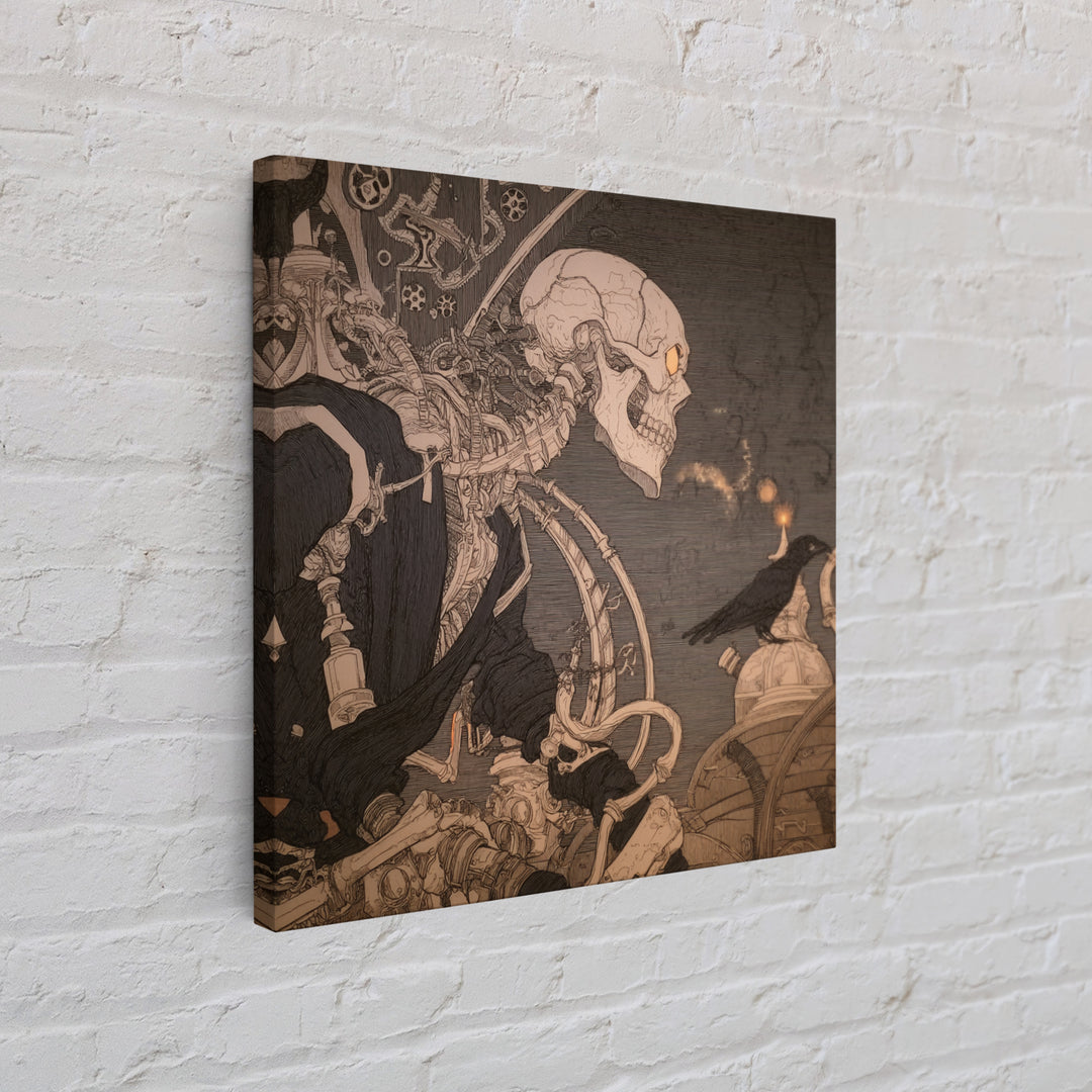 The Biomechanical Skeleton, Decadent Line Art, Square Wall Art, Gothic Horror Wall Art, Framed Canvas Print, Halloween Wall Art