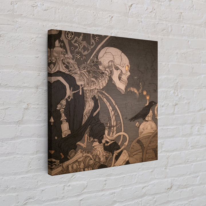 The Biomechanical Skeleton, Decadent Line Art, Square Wall Art, Gothic Horror Wall Art, Framed Canvas Print, Halloween Wall Art