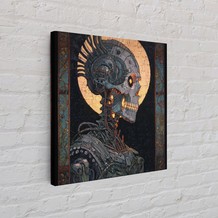 The Biomechanical Skeleton, Stained Glass Gothic Art, Square Wall Art, Dark Fantasy Wall Art, Canvas Print, Halloween Wall Art