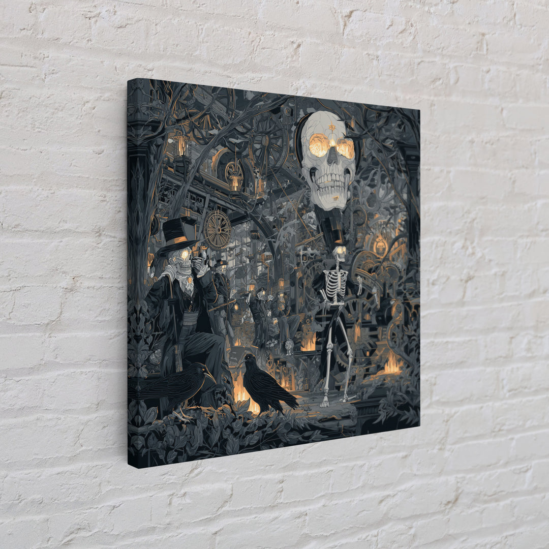 The Biomechanical Skeleton, Macabre Folk Print Art, Square Wall Art, Dark Fantasy Wall Art, Canvas Print, Halloween Wall Art