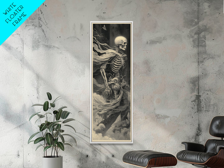 The Biomechanical Skeleton, Surreal Apocalyptic Art, Tall Narrow Wall Art, Gothic Horror Wall Art, Framed Canvas Print