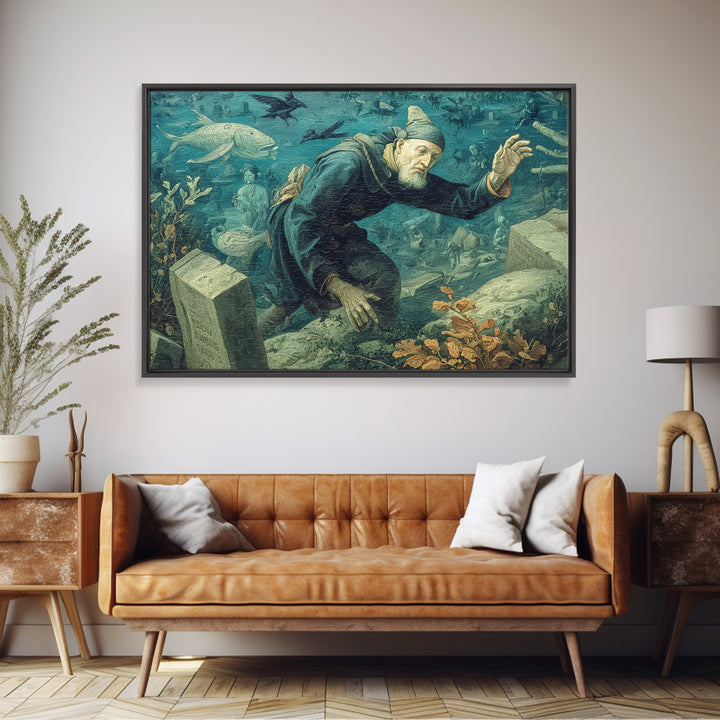 The Underwater Graveyard, Northern Renaissance Horror, Landscape Wall Art, Macabre Wall Art, Canvas Print, Halloween Wall Art