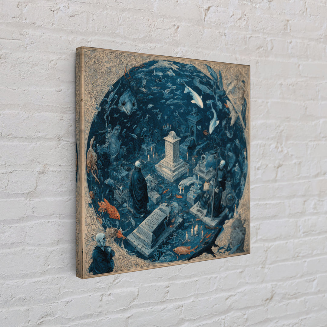 The Underwater Graveyard, Danse Macabre Art, Square Wall Art, Dark Fantasy Wall Art, Canvas Print, Halloween Wall Art