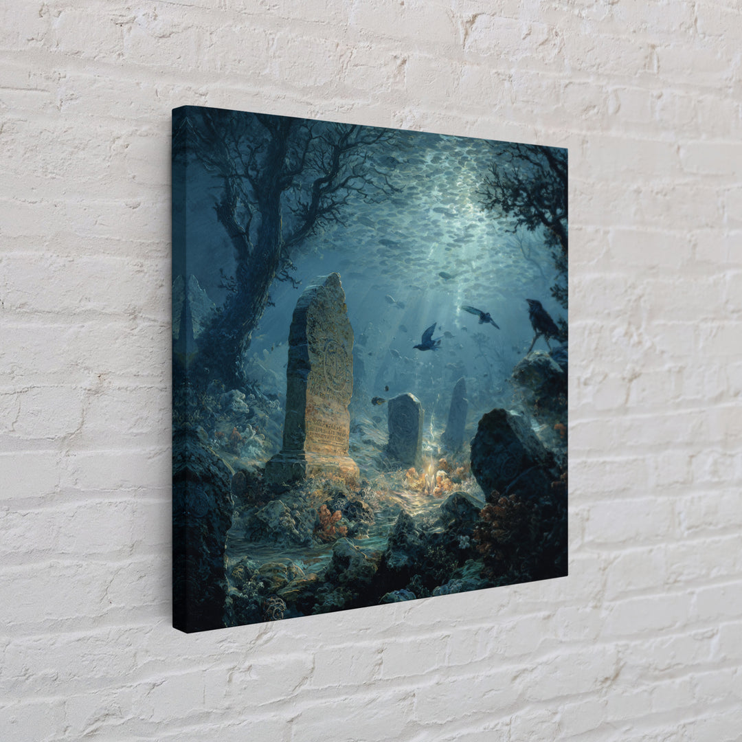 The Underwater Graveyard, Baroque Witchcraft Art, Square Wall Art, Gothic Horror Wall Art, Canvas Print, Halloween Wall Art