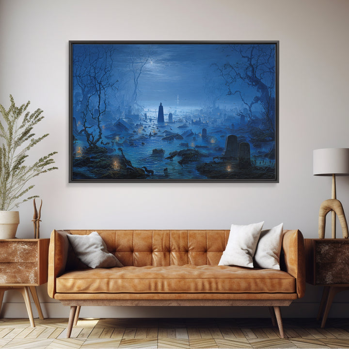 The Underwater Graveyard, Romantic Gothic Landscape, Landscape Wall Art, Dark Halloween Decor, Framed Canvas Print