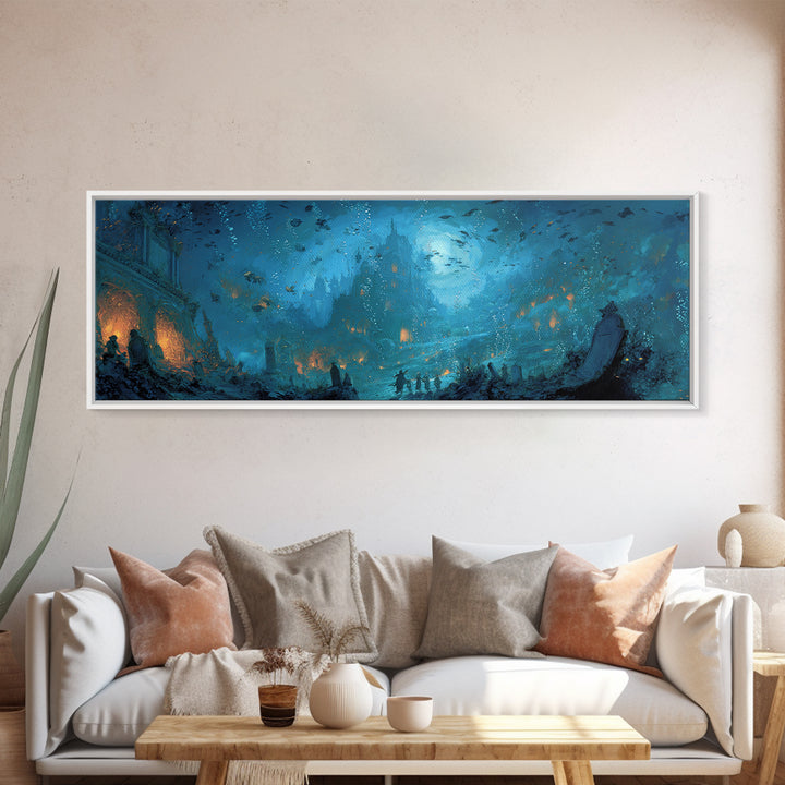 The Underwater Graveyard, Apocalyptic Romantic Art, Extra Wide Wall Art, Dark Fantasy Wall Art, Framed Canvas Print, Halloween Wall Art