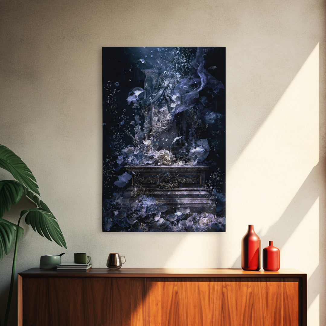 The Underwater Graveyard, Ornate Symbolist Art, Vertical Wall Art, Dark Fantasy Wall Art, Framed Canvas Print, Halloween Wall Art
