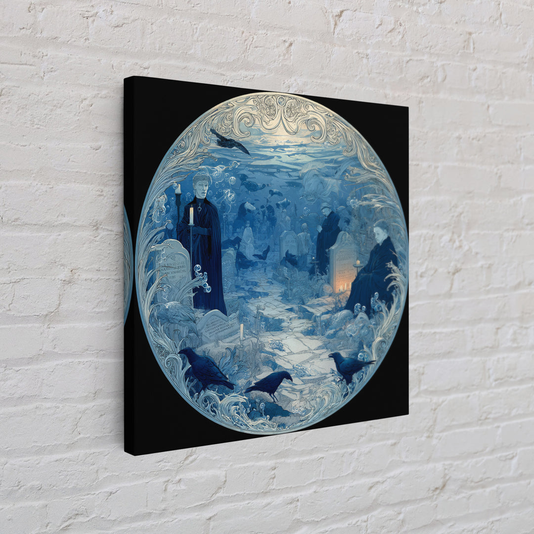 The Underwater Graveyard, Symbolist Death Art, Square Wall Art, Dark Fantasy Wall Art, Framed Canvas Print, Halloween Wall Art