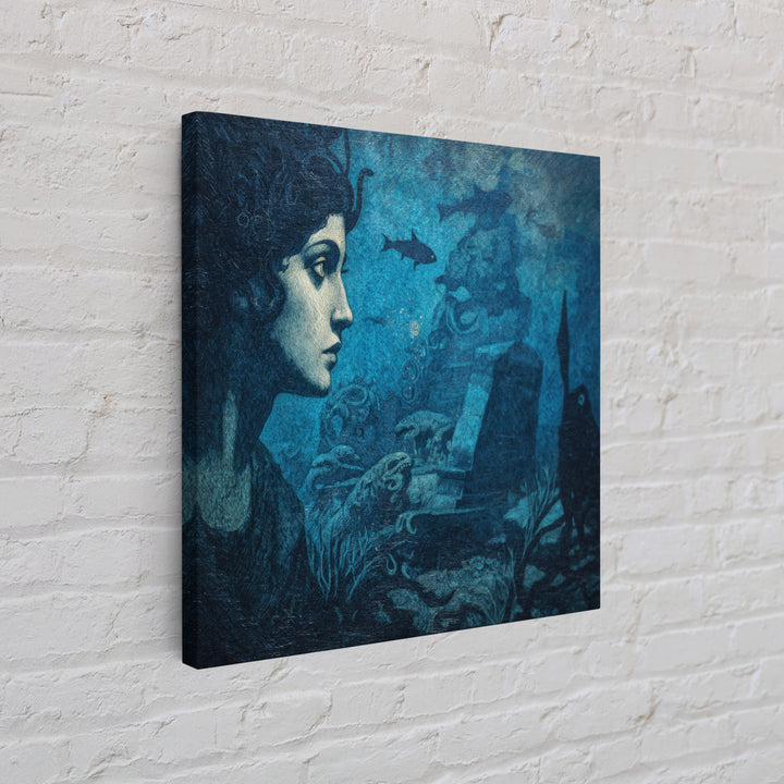 The Underwater Graveyard, Dark Symbolist Art, Square Wall Art, Dark Halloween Decor, Canvas Print, Halloween Wall Art