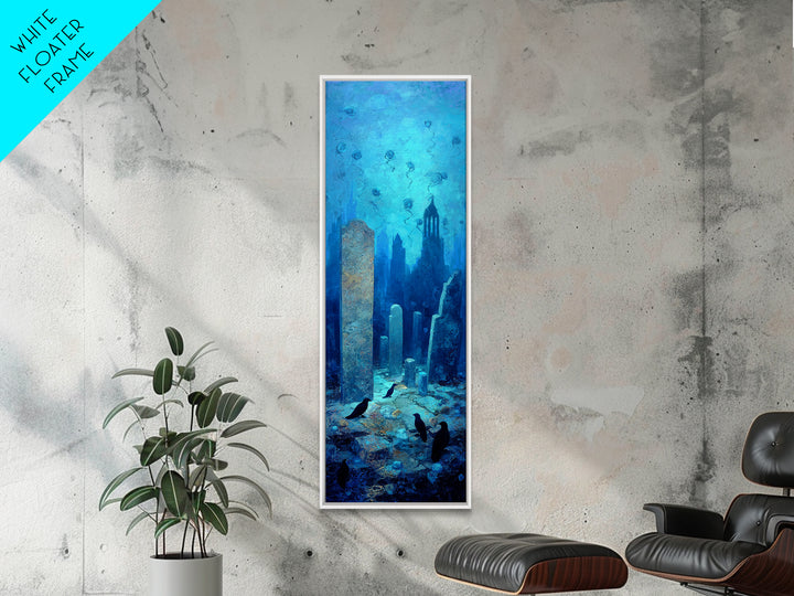 The Underwater Graveyard, Surreal Apocalyptic Art, Tall Narrow Wall Art, Gothic Horror Wall Art, Framed Canvas Print
