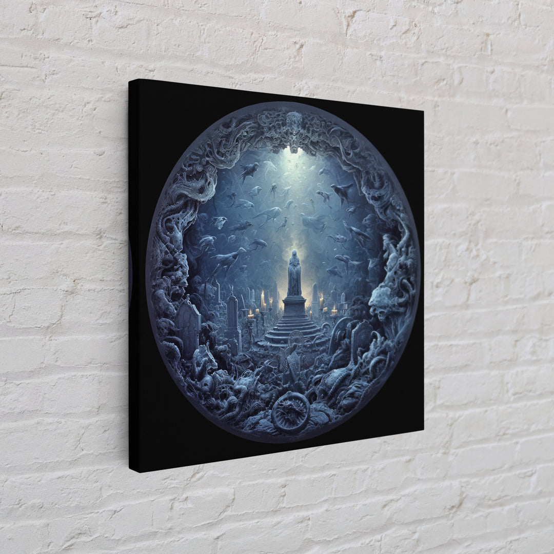 The Underwater Graveyard, Biomechanical Horror Art, Square Wall Art, Dark Fantasy Wall Art, Framed Canvas Print, Halloween Wall Art