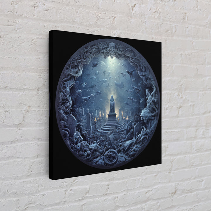 The Underwater Graveyard, Biomechanical Horror Art, Square Wall Art, Dark Fantasy Wall Art, Framed Canvas Print, Halloween Wall Art