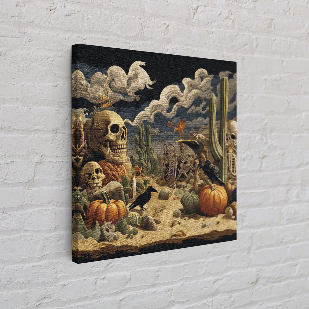 Desert Halloween, Danse Macabre Art, Square Wall Art, Dark Halloween Decor, Framed Canvas Print, Halloween Wall Art