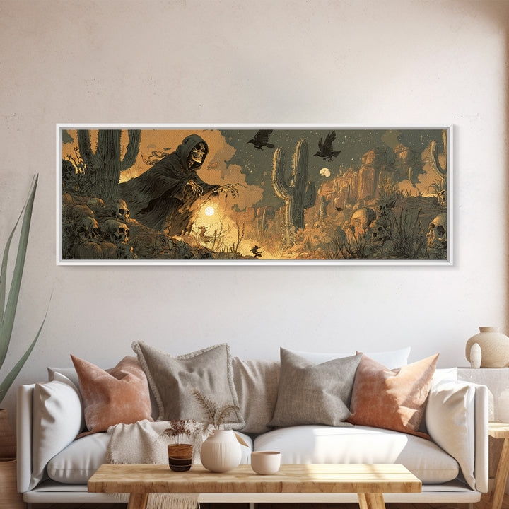 Desert Halloween, Dark Romantic Horror Art, Extra Wide Wall Art, Gothic Horror Wall Art, Canvas Print, Halloween Wall Art