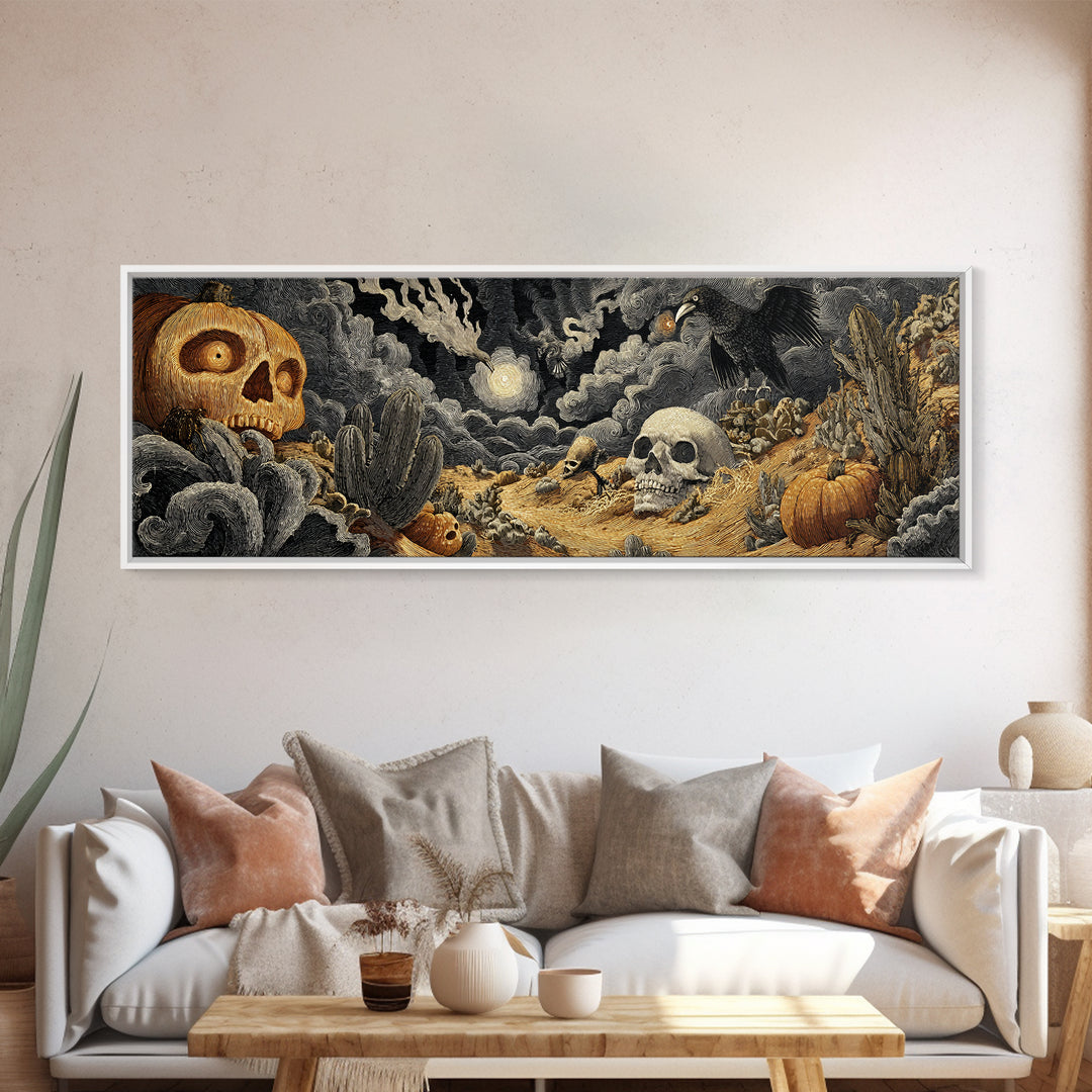 Desert Halloween, Visionary Gothic Art, Extra Wide Wall Art, Gothic Horror Wall Art, Canvas Print, Halloween Wall Art