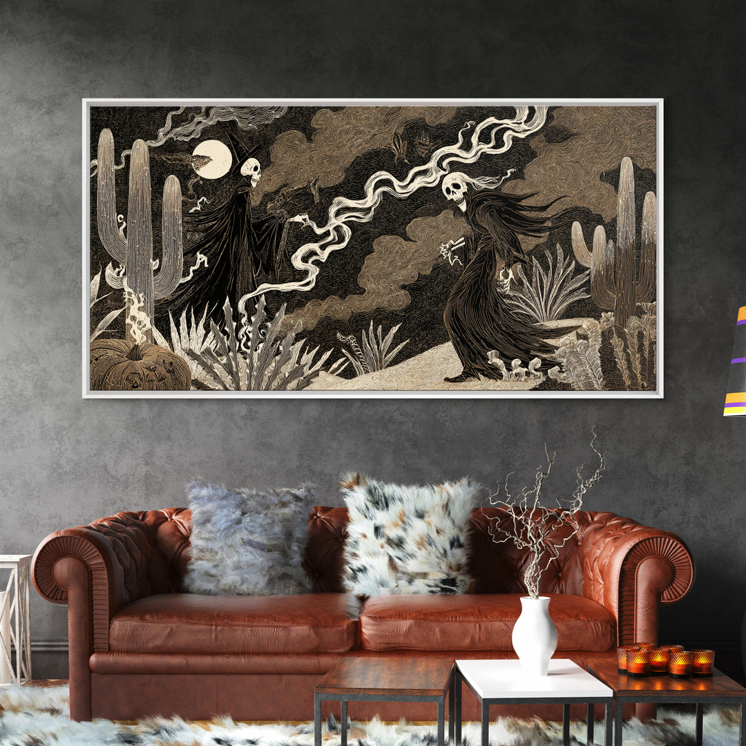 Desert Halloween, Expressionist Nightmare Art, Wide Panoramic Art, Macabre Wall Art, Canvas Print, Halloween Wall Art, Halloween Decor