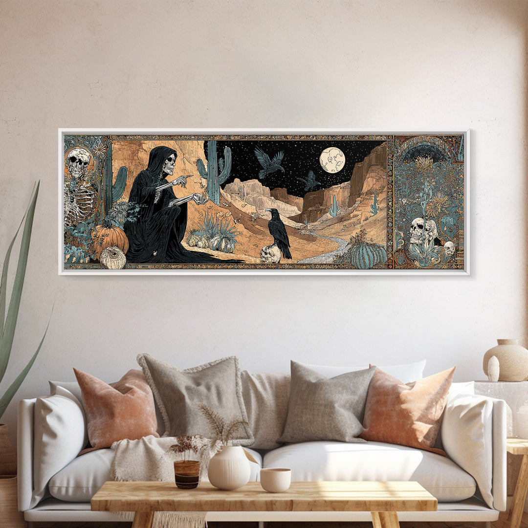 Desert Halloween, Stained Glass Gothic Art, Extra Wide Wall Art, Gothic Horror Wall Art, Canvas Print, Halloween Wall Art