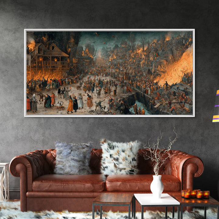The Volcanic Demon Festival, Northern Renaissance Horror, Wide Panoramic Art, Gothic Horror Wall Art, Framed Canvas Print