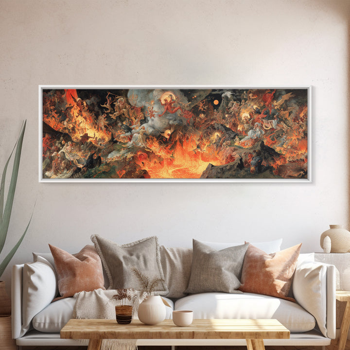 The Volcanic Demon Festival, Dark Renaissance Art, Extra Wide Wall Art, Gothic Horror Wall Art, Canvas Print, Halloween Wall Art