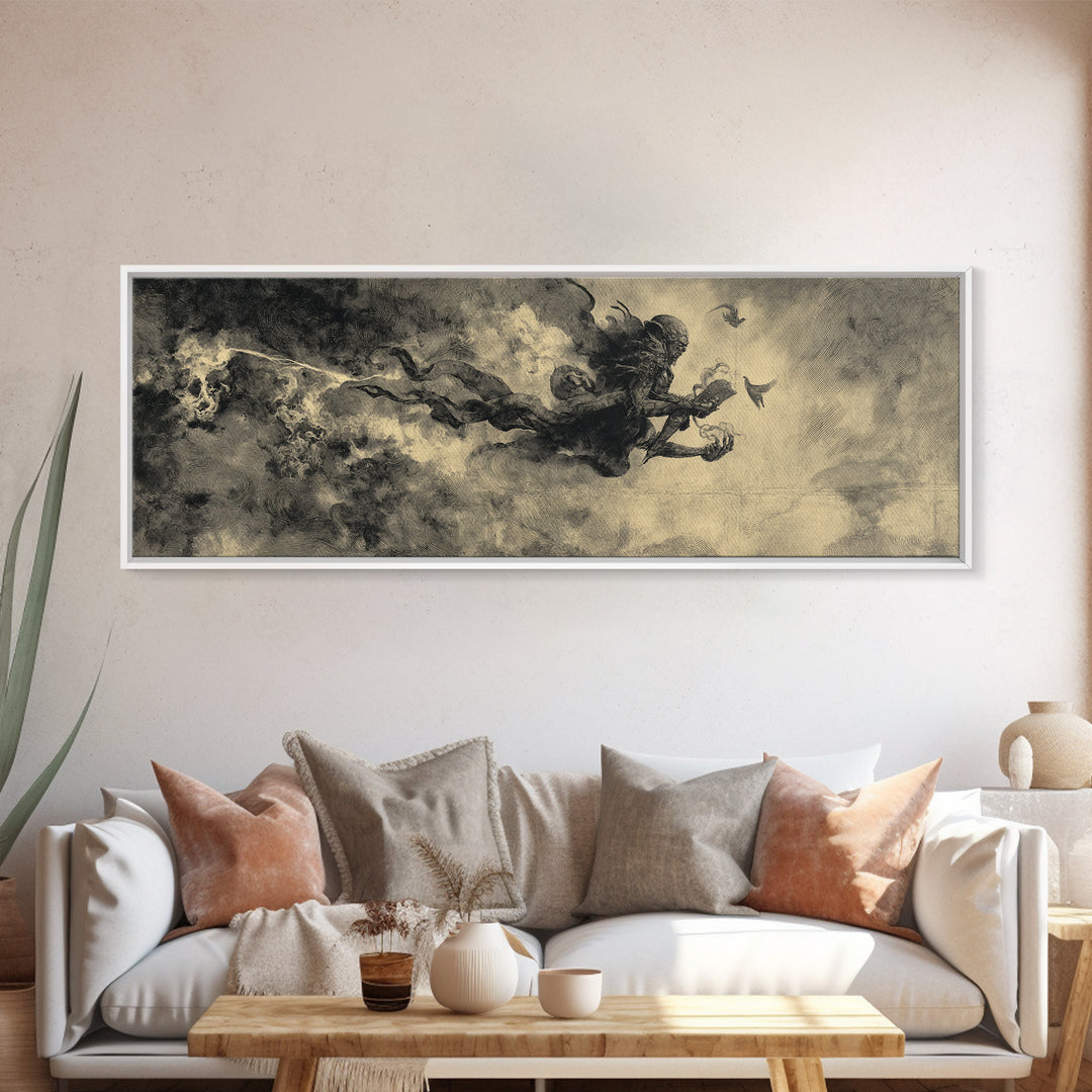 The Volcanic Demon Festival, Symbolist Dream Art, Extra Wide Wall Art, Dark Halloween Decor, Canvas Print, Halloween Wall Art