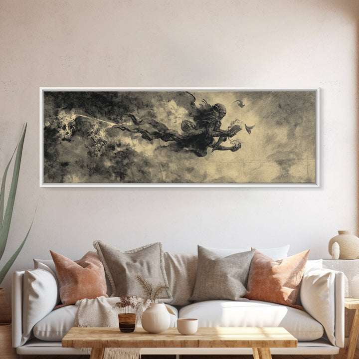 The Volcanic Demon Festival, Symbolist Dream Art, Extra Wide Wall Art, Dark Halloween Decor, Canvas Print, Halloween Wall Art