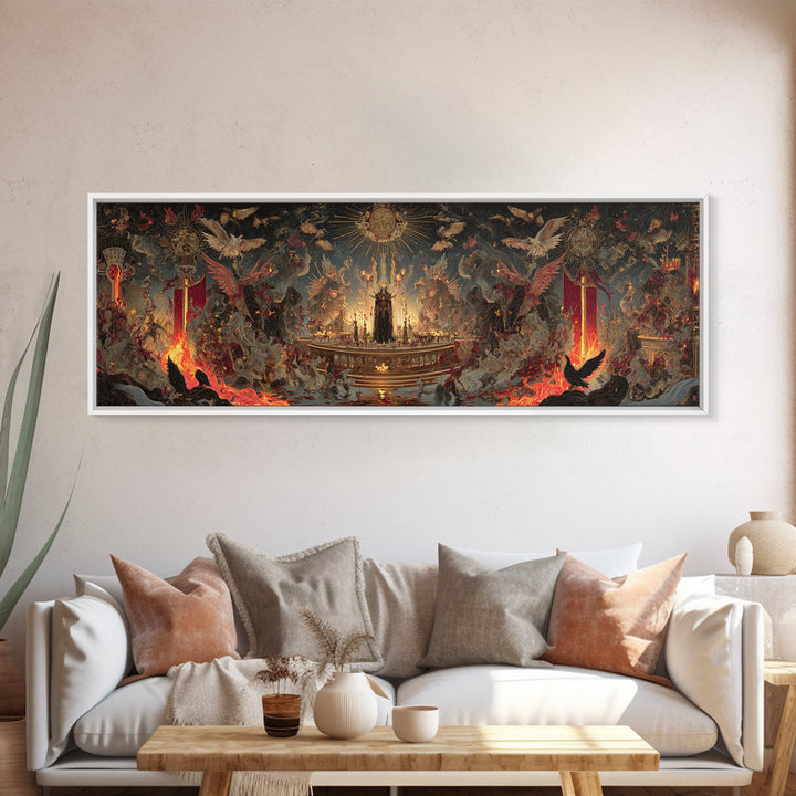 The Volcanic Demon Festival, Ornate Symbolist Art, Extra Wide Wall Art, Dark Halloween Decor, Canvas Print, Halloween Wall Art