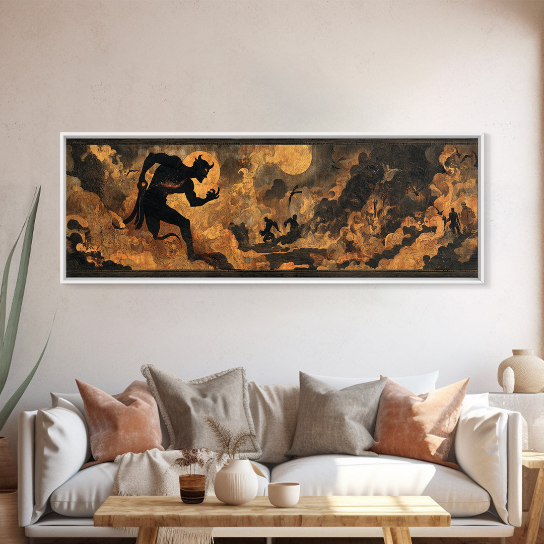 The Volcanic Demon Festival, Dark Symbolist Art, Extra Wide Wall Art, Gothic Horror Wall Art, Framed Canvas Print