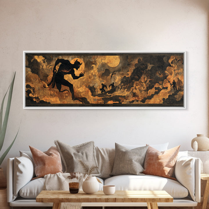 The Volcanic Demon Festival, Dark Symbolist Art, Extra Wide Wall Art, Gothic Horror Wall Art, Framed Canvas Print