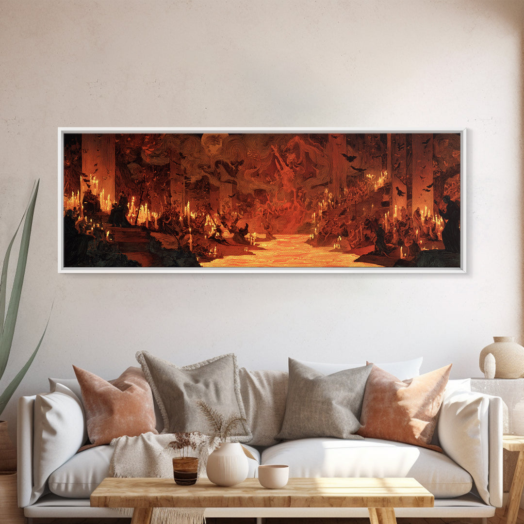 The Volcanic Demon Festival, Expressionist Gothic Art, Extra Wide Wall Art, Dark Fantasy Wall Art, Framed Canvas Print, Halloween Wall Art