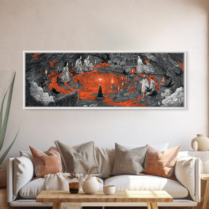 The Volcanic Demon Festival, Victorian Macabre Art, Extra Wide Wall Art, Dark Fantasy Wall Art, Canvas Print, Halloween Wall Art