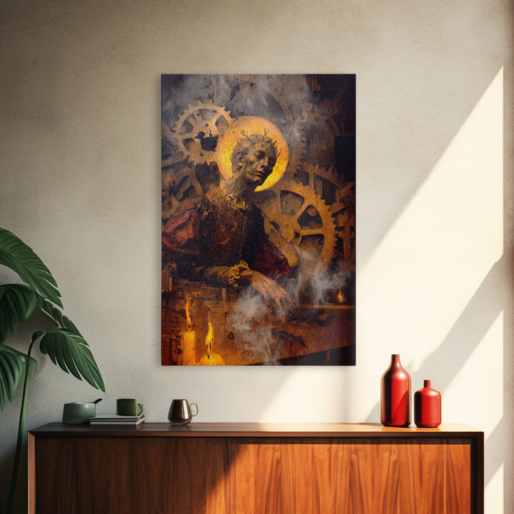 The Clockwork Haunted House, Dark Renaissance Art, Vertical Wall Art, Dark Fantasy Wall Art, Framed Canvas Print, Halloween Decor