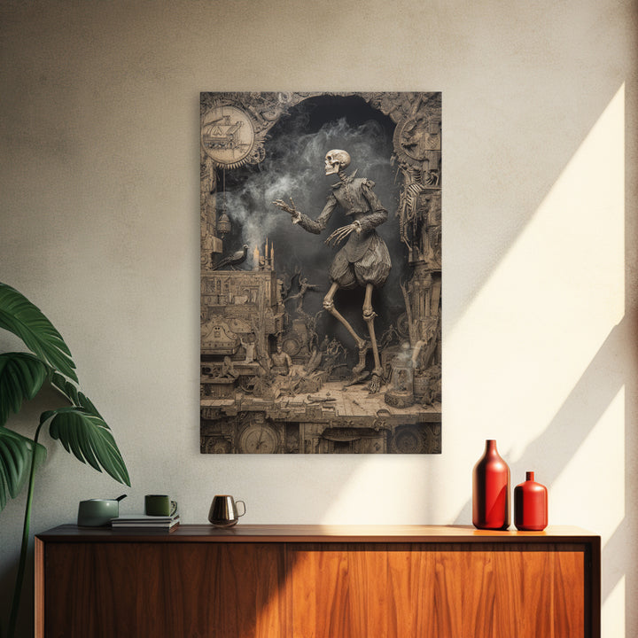 The Clockwork Haunted House, Danse Macabre Art, Vertical Wall Art, Dark Fantasy Wall Art, Framed Canvas Print