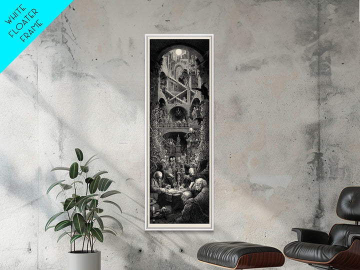 The Clockwork Haunted House, Architectural Etching Art, Tall Narrow Wall Art, Dark Halloween Decor, Canvas Print