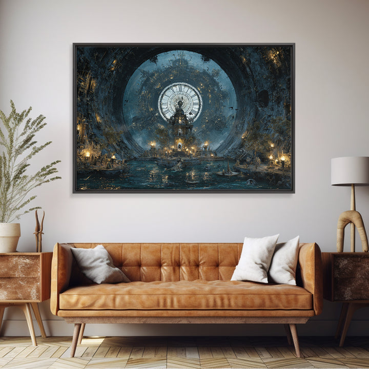The Clockwork Haunted House, Symbolist Gothic Landscape, Landscape Wall Art, Gothic Horror Wall Art, Framed Canvas Print, Spooky Wall Decor