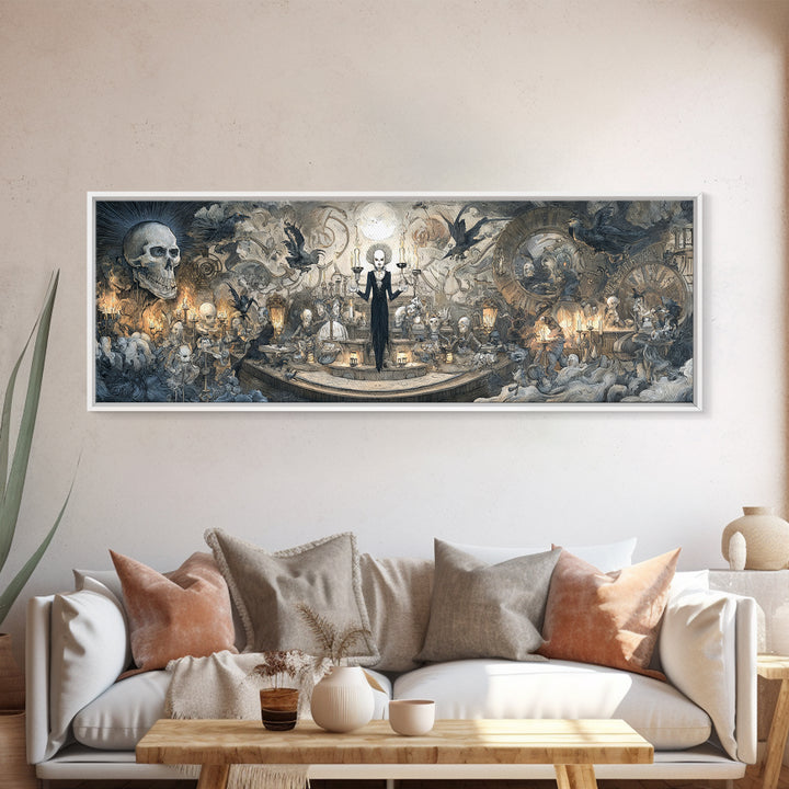 The Clockwork Haunted House, Expressionist Nightmare Art, Extra Wide Wall Art, Dark Halloween Decor, Framed Canvas Print, Halloween Wall Art