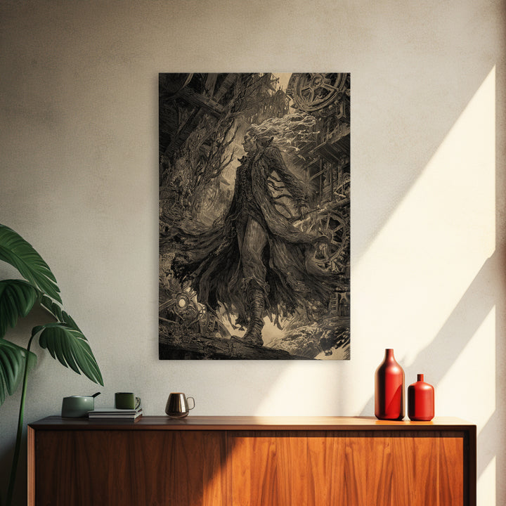 The Clockwork Haunted House, Gothic Storybook Art, Vertical Wall Art, Gothic Horror Wall Art, Canvas Print, Halloween Wall Art