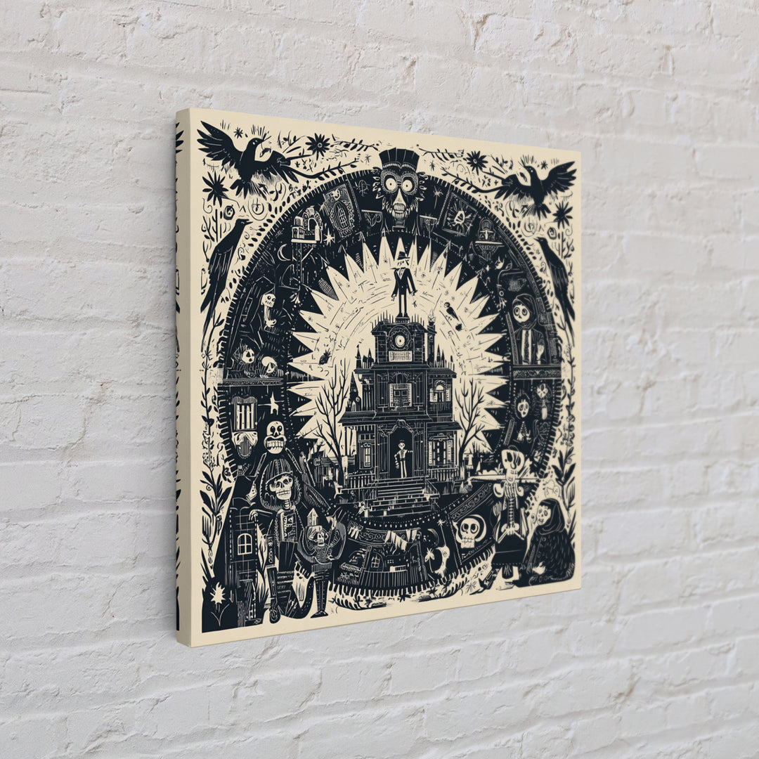 The Clockwork Haunted House, Macabre Folk Print Art, Square Wall Art, Macabre Wall Art, Framed Canvas Print, Halloween Wall Art