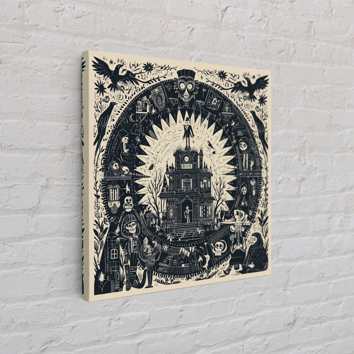 The Clockwork Haunted House, Macabre Folk Print Art, Square Wall Art, Macabre Wall Art, Framed Canvas Print, Halloween Wall Art