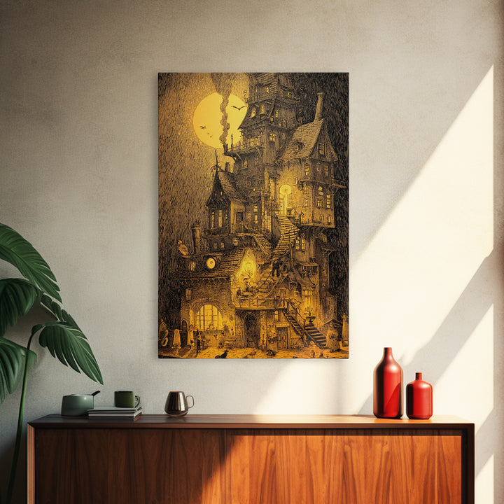 The Clockwork Haunted House, Victorian Macabre Art, Vertical Wall Art, Macabre Wall Art, Canvas Print, Halloween Wall Art