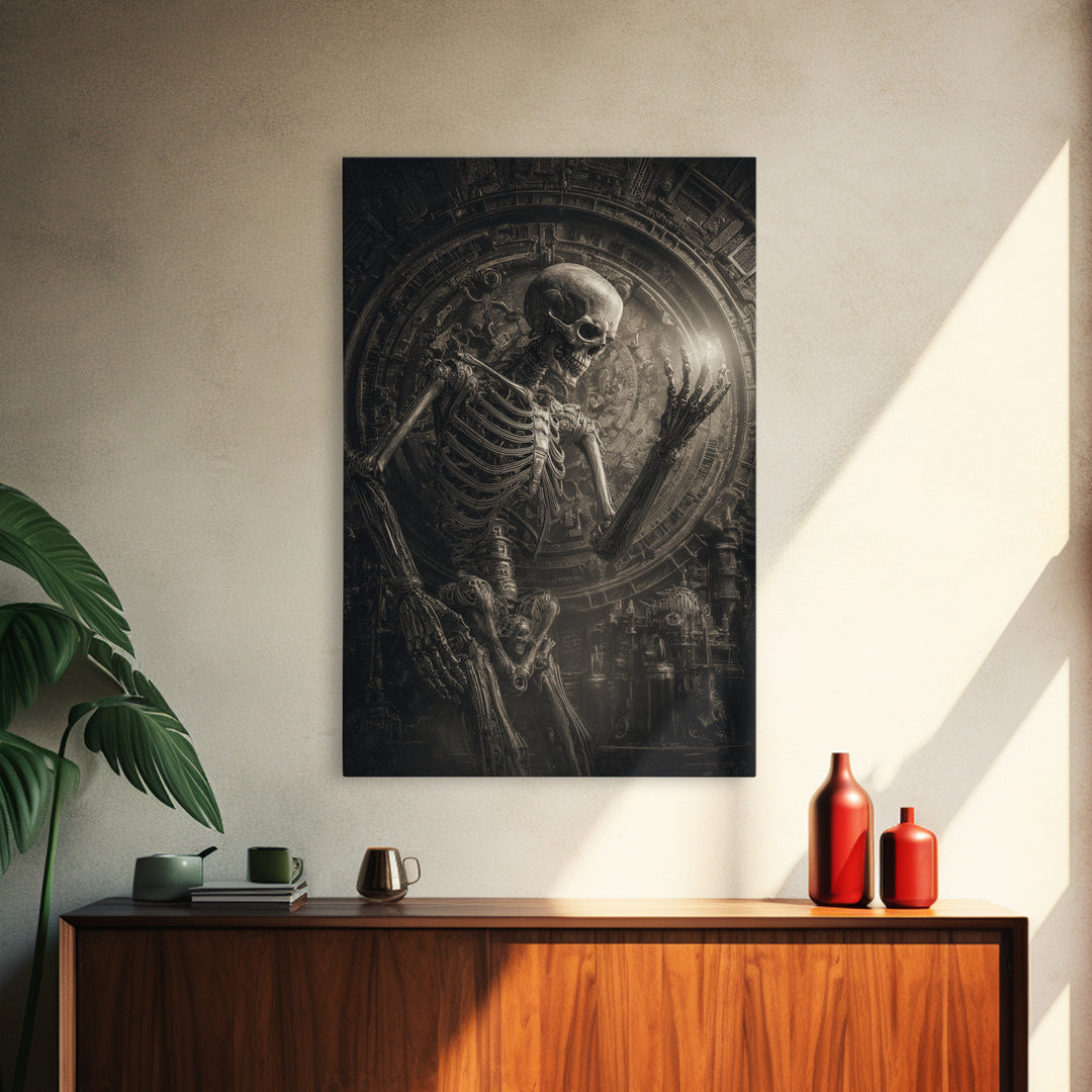 The Clockwork Haunted House, Biomechanical Horror Art, Vertical Wall Art, Dark Fantasy Wall Art, Framed Canvas Print, Halloween Wall Art
