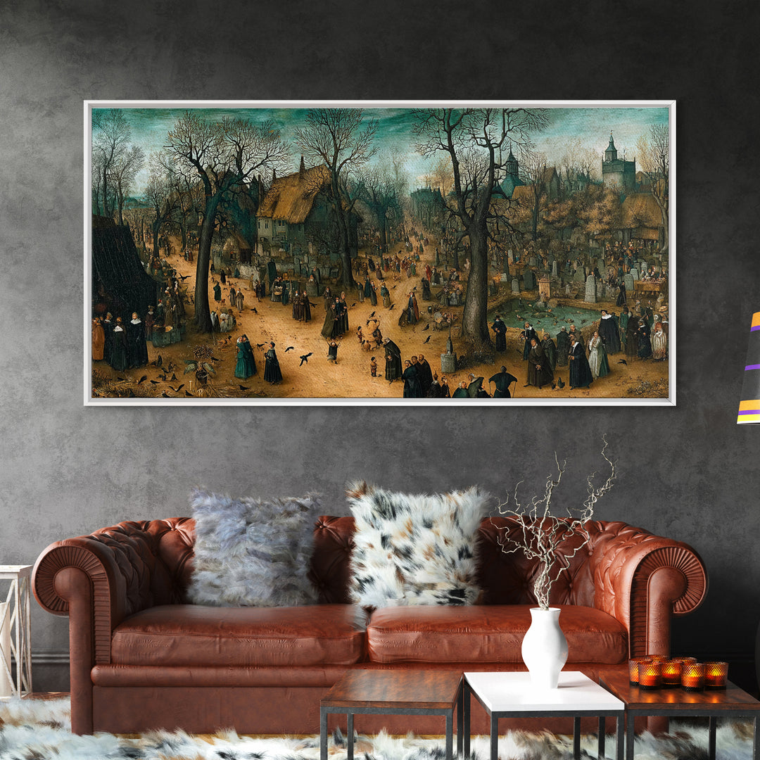 The Upside-Down Cemetery, Northern Renaissance Horror, Wide Panoramic Art, Macabre Wall Art, Canvas Print, Halloween Wall Art