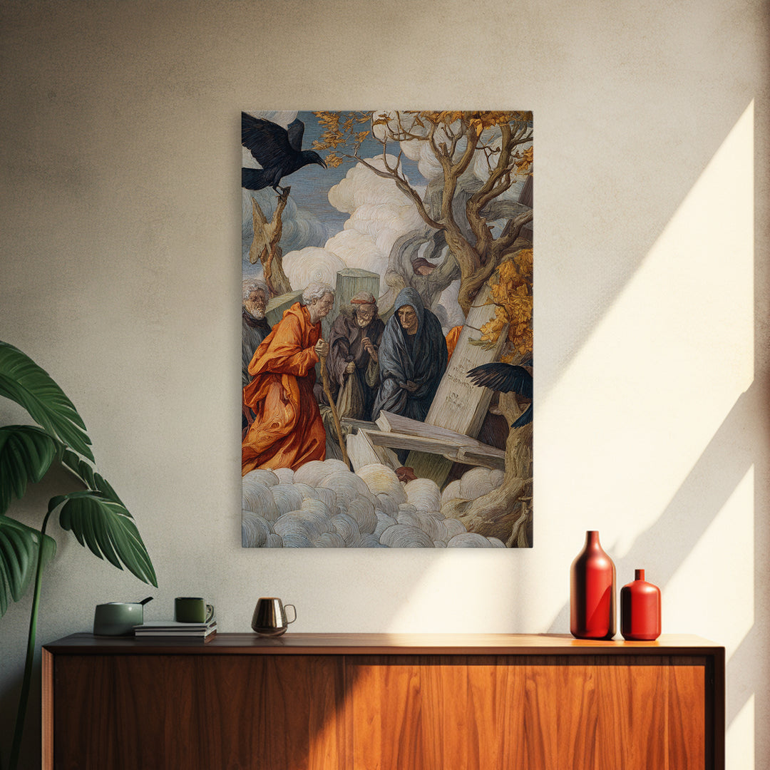 The Upside-Down Cemetery, Dark Renaissance Art, Vertical Wall Art, Gothic Horror Wall Art, Framed Canvas Print