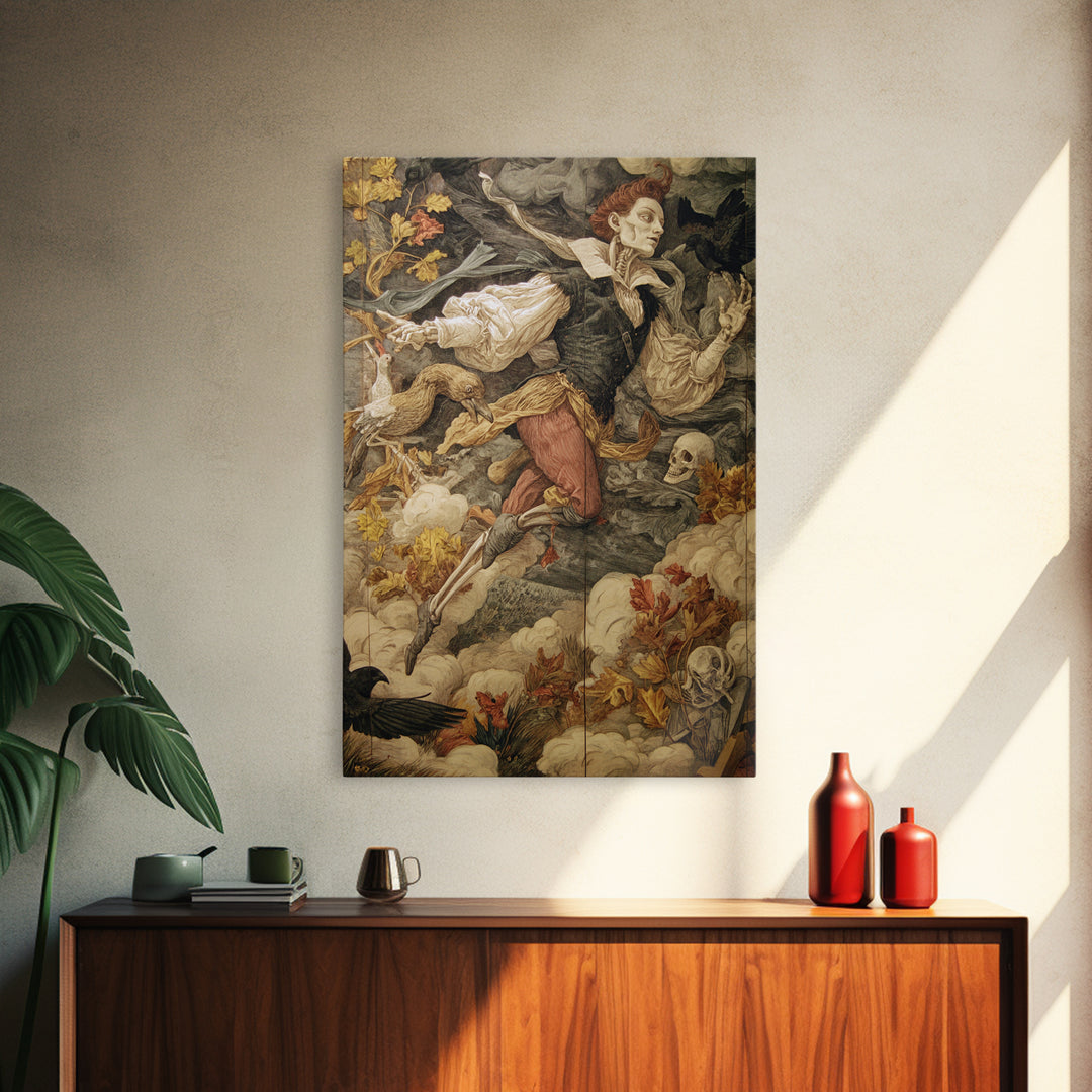 The Upside-Down Cemetery, Danse Macabre Art, Vertical Wall Art, Macabre Wall Art, Canvas Print, Halloween Wall Art