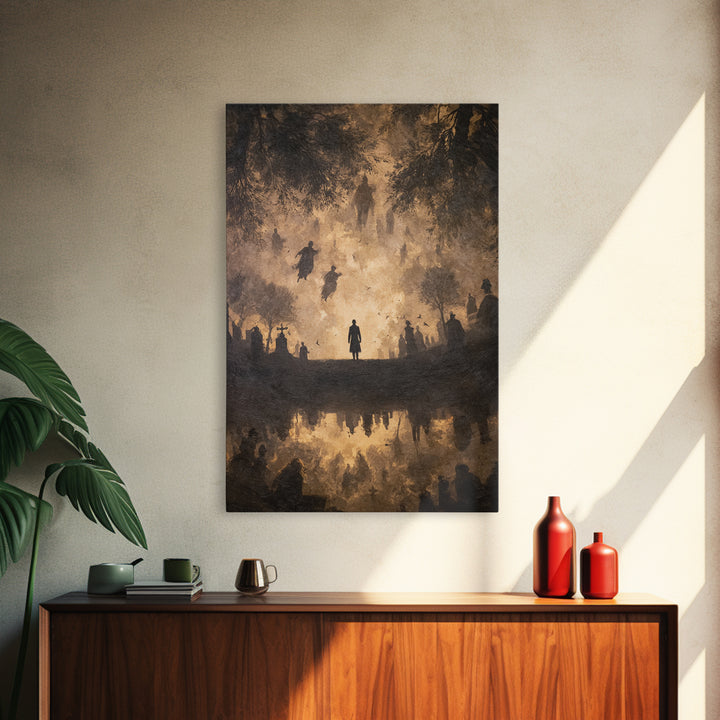 The Upside-Down Cemetery, Dark Romantic Horror Art, Vertical Wall Art, Macabre Wall Art, Framed Canvas Print, Halloween Wall Art