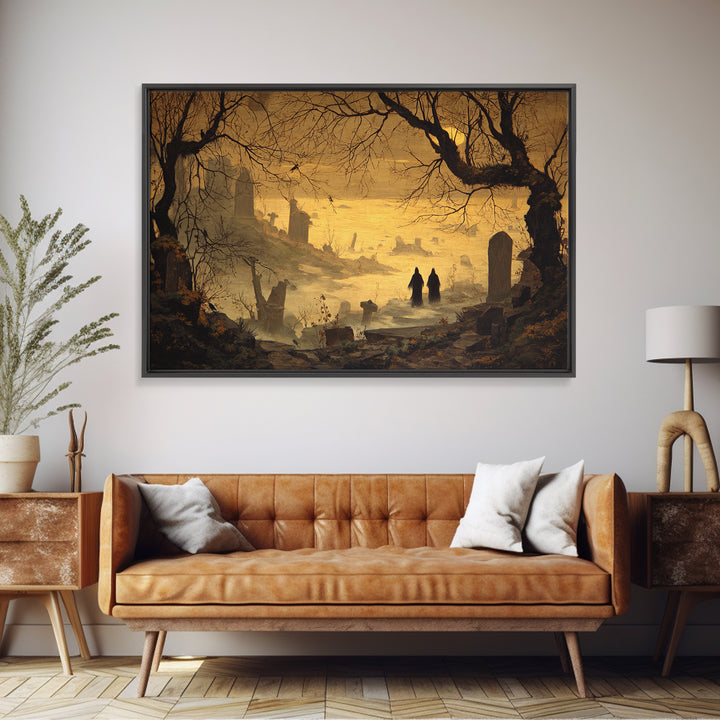 The Upside-Down Cemetery, Romantic Gothic Landscape, Landscape Wall Art, Dark Halloween Decor, Canvas Print, Halloween Wall Art