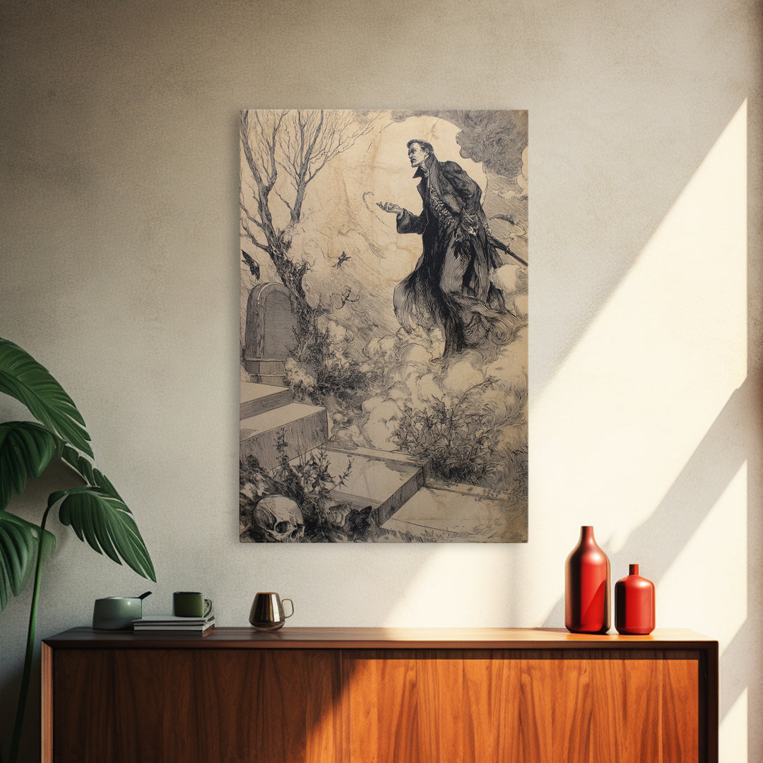 The Upside-Down Cemetery, Decadent Gothic Art, Vertical Wall Art, Macabre Wall Art, Canvas Print, Halloween Wall Art, Horror Wall Art