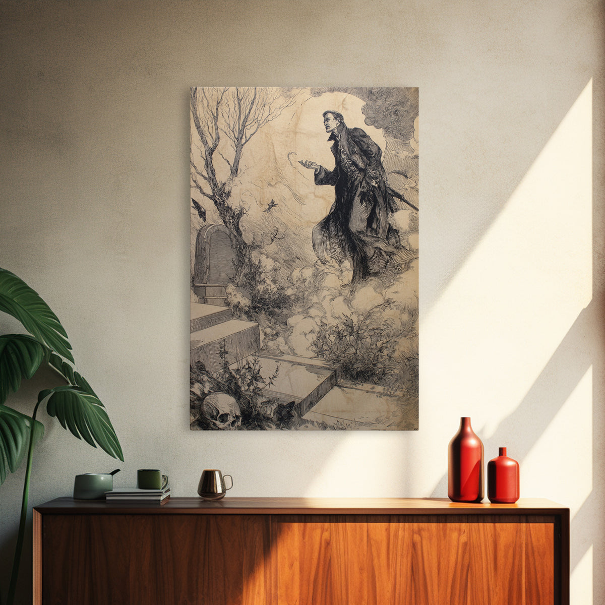 The Upside-Down Cemetery, Decadent Gothic Art, Vertical Wall Art, Macabre Wall Art, Canvas Print, Halloween Wall Art, Horror Wall Art